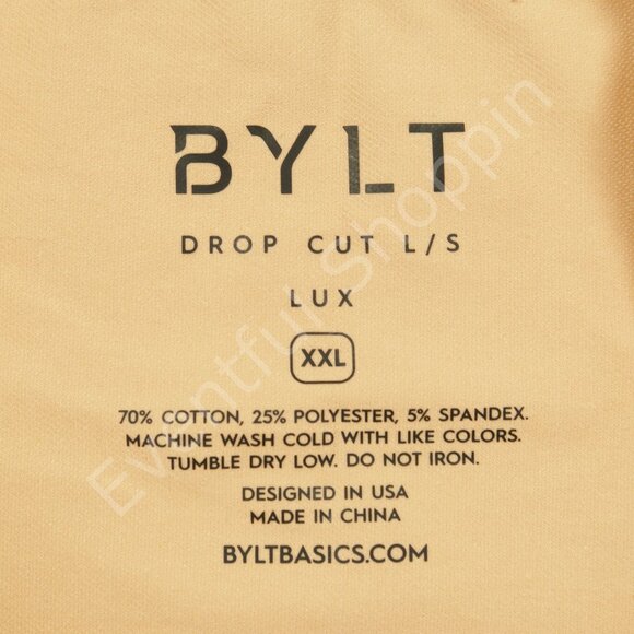 BYLT Basics Drop Cut Long Sleeve Lux Crewneck T Shirt in Light Orange Size 2XL - Picture 5 of 6